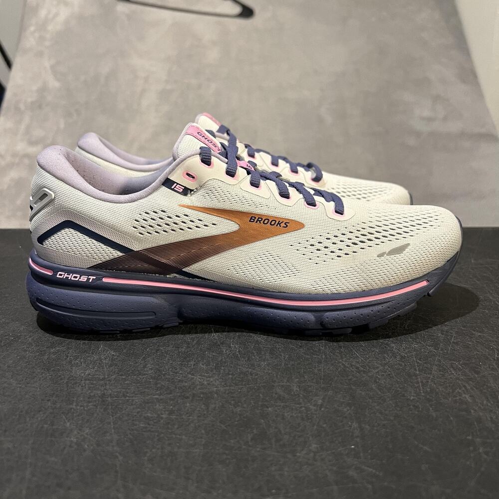 Brooks Ghost 15 Running Shoes Womens 9.5 Gray Pink Cushioned Road Sneakers